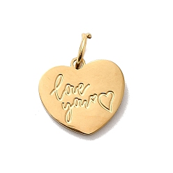 Золотой 304 подвески из нержавеющей стали, сердце со словом люблю тебя, золотые, 13x14x1.5 мм, отверстие : 4.5 мм