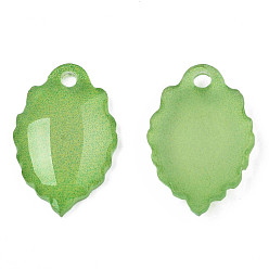 Lime Green Plastic Pendants, Leaf, Lime Green, 14x9x2mm, Hole: 1.4mm