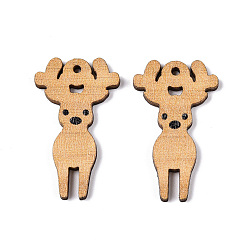 Олень Подвески из тополя с принтом, Рождественская серия, олень, 35x20.5x2 мм, отверстие : 1.6 мм