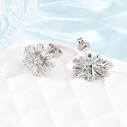 Платина Латунные серьги-гвоздики в виде цветов ко Дню святого Валентина, без кадмия и без свинца, стойки покрытие, долговечный, платина, 13x12.5 мм