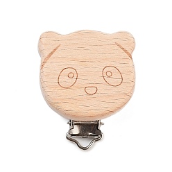 Медведь Зажим для пустышки из бука, с железными зажимами, зажим для подтяжки для игрушек при прорезывании зубов, для поводка с зажимами для детской пустышки, медведь, 52x37x19 мм