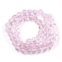Pink Imitation Austrian Crystal 5301 Bicone Beads, Faceted Glass Beads Strands, Pink, 6x6mm, Hole: 1.2mm, about 47~48pcs/strand, 10.24 inch~10.43 inch(26~26.5cm)