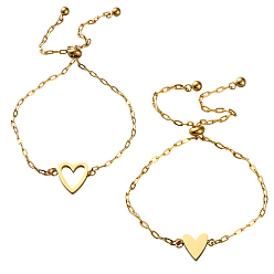 Золотой 2 шт. 2 стили браслеты-слайдеры из нержавеющей стали с цепочкой для женщин, сердце, золотые, 10-1/4 дюйм (26 см), 1 шт / стиль