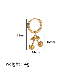Вишня 304 серьги-кольца из нержавеющей стали, реальный 18 k позолоченный, вишня, 33x14 мм