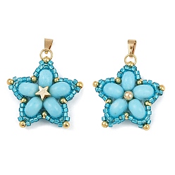 Темно-Голубой Подвески из стеклянного бисера ручной работы и синтетических окрашенных бусин императорской яшмы, звезда, глубокое синее небо, 27x28.5x8.5 мм, отверстие : 6x2.5 мм