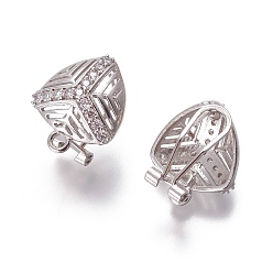 Платина Латунные серьги-гвоздики из циркония, французские серьги-клипсы, с петлей, треугольные, прозрачные, платина, 18x15x12 мм, отверстия : 1.8 mm и 2 мм, штифты : 0.7 мм