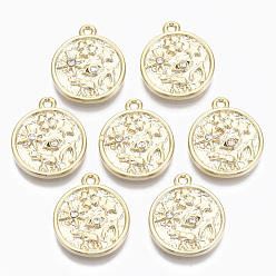 Настоящее золото 18K Подвески из сплава , с кристально горный хрусталь, без кадмия, без никеля и без свинца, плоско-круглые, реальный 18 k позолоченный, 17.5x15x2 мм, отверстие : 1.5 мм