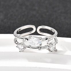 Платина Каплевидные 925 регулируемые манжеты из стерлингового серебра с кубическим цирконием для женщин, платина, 8 мм, внутренний диаметр: 16.2 мм