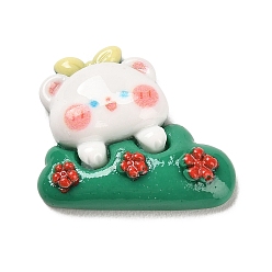 Cat Shape Непрозрачные кабошоны из смолы, Мультяшные весенние путешествия кабошоны, форма кошки, 20x22.5x5.5 мм