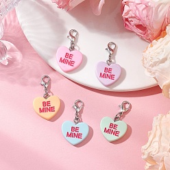 (52) Непрозрачная лаванда Сердце со словом будь моим подвеска из смолы украшения, с цинковым сплавом застежками омаров коготь, разноцветные, 32 мм