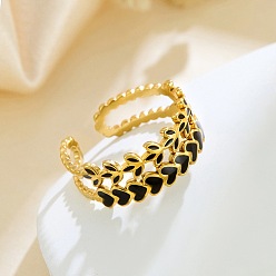 Настоящее золото 18K 304 эмалированные манжеты из нержавеющей стали для женщин, сердце и листья, реальный 18 k позолоченный, 8 мм, размер США 7 3/4 (17.9 мм)