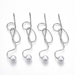 Platin Farbe Rack Plating Legierung Draht gewickelt große Anhänger, mit abs-Kunststoffimitatperle, cadmiumfrei und bleifrei, Platin Farbe, 62x15~20x3 mm, Bohrung: 2 mm