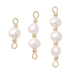 Белый 3шт. натуральные культивированные пресноводные жемчужины, бусины-коннекторы в форме картофеля, золотые, белые, 15~31x5.5~6x3.5~4 мм, отверстие : 2 мм