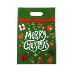 Зеленый 50 шт. Счастливого Рождества с напечатанным целлофановым пакетом OPP с ручкой-прорезью, прямоугольные, зелёные, 25.1x16.4x0.01 см