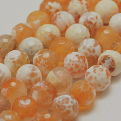 Оранжевый Граненые натуральные прожилки дракона огонь треск агат бусины пряди, круглые, окрашенная и подогревом, оранжевые, 10 мм, отверстие : 1.5 мм, около 38 шт / нитка, 14 дюйм (35.6 см)