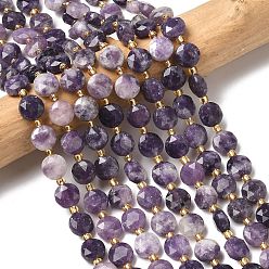 Лепидолит Натуральные лепидолитовые бусины, граненый шестиугольный разрез, плоско-круглые, с бисером, 8x5 мм, отверстие : 0.8 мм, около 36 шт / нитка, 15.24'' (38.7 см)