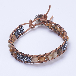 Пейзажный Джаспер Браслеты из натурального браслета из яшмы, с результатами гематита и сплавов, граненые, античное серебро, 8-5/8 дюйм ~ 9-1/2 дюйм (22~24 см), 12.5~13x4~8.5 мм