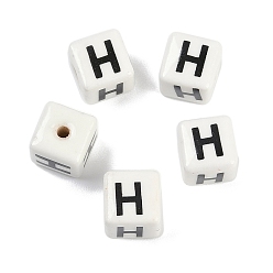 Letter H Фарфоровые бусы, квадрат с буквой, Письмо ч, 8.5x8.5x8.5 мм, отверстие : 1.6 мм