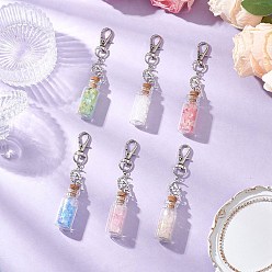 Античный Серебристый & Платиновый Цветок акриловые и стеклянные бутылки с желаниями подвесные украшения, подвески из сплава лунный эльф и поворотные застежки-лобстеры для украшений сумок, старинное серебро и платина, 95 мм, 6 шт / комплект