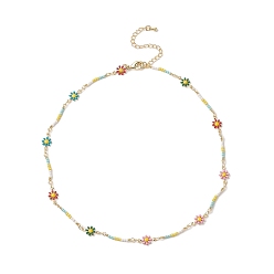 Colorful Handmade Brass Flower Link Chain Necklace for Women, Colorful, 18.54 inch(47.1cm)