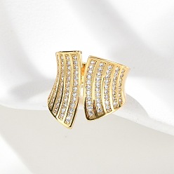 Настоящее золото 18K Латунные микро проложить манжеты кольца кубического циркония, стойки покрытие, долговечный, без кадмия и без свинца, для женщин, реальный 18 k позолоченный, размер США 7 1/4 (17.5 мм)