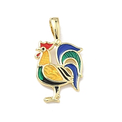 Настоящее золото 18K Латунь эмаль подвески, петушиные чары, долговечный, стойки покрытие, без свинца и без кадмия, реальный 18 k позолоченный, 25x14x2.5 мм, отверстие : 4.5x2 мм