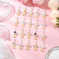 Желтый 20шт стеклянные подвесные украшения, ангел в форме сердца, с застежками-карабинами из сплава и сплава, желтые, 43 мм