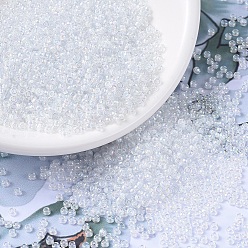 (RR280) White Lined Crystal AB Миюки круглые бусины рокайль, японский бисер, (rr 280) кристалл белого цвета, 11/0, 2x1.3 мм, Отверстие : 0.8 мм , около 5500 шт / 50 г