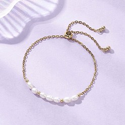 Золотой Регулируемые 304 браслеты-слайдеры из цепей из нержавеющей стали и натурального культивированного пресноводного жемчуга, браслеты для женщин, золотые, 10-1/4 дюйм (26 см)