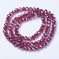 Medium Violet Red Electroplate Glass Beads Strands, Pearl Luster Plated, Faceted, Rondelle, Medium Violet Red, 10x8mm, Hole: 1mm, about 65~66pcs/strand, 20.8~21.2 inch(53~54cm)