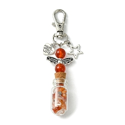 Mixed Stone Glass Wishing Bottle with Synthetic & Natural Bead Chip inside Pendant Decorations, Star & Heart Tibetan Style Alloy and Swivel Lobster Claw Clasps Charm, 86mm, Pendants: 58x21.5x13mm, 5pcs/set