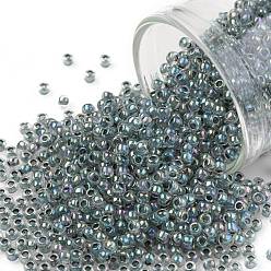 (773) Inside Color AB Crystal/Montana Blue Lined TOHO Round Seed Beads, Japanese Seed Beads, (773) Inside Color AB Crystal/Montana Blue Lined, 11/0, 2.2mm, Hole: 0.8mm, about 5555pcs/50g