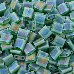 (TL146FR) Matte Transparent Green AB MIYUKI TILA Beads, Japanese Seed Beads, 2-Hole, (TL146FR) Matte Transparent Green AB, 5x5x1.9mm, Hole: 0.8mm, about 1180pcs/100g