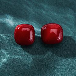 Темно-Красный Квадратные серьги-гвоздики из латуни и пластика для женщин, без кадмия и без свинца, долговечный, стойки покрытие, реальный 18 k позолоченный, темно-красный, 14x14.5 мм