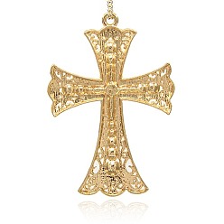 Crystal Golden Plated Alloy Cross Big Pendants, with Rhinestone, Crystal, 72x49x5mm, Hole: 2mm