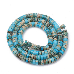 Deep Sky Blue Synthetic Imperial Jasper Beads Strands, Heishi Beads, Flat Round/Disc, Deep Sky Blue, 4~5x2~2.5mm, Hole: 0.5mm, about 173pcs/strand, 15.5 inch