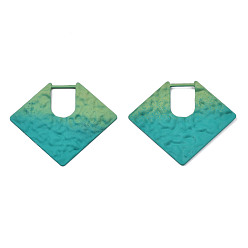 Dark Cyan Spray Painted Iron Pendants, Diamond Shaped, Dark Cyan, 40x46.5x2mm, Hole: 10.5x14.5mm