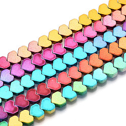 (966) Внутренний цвет Кристалл / Лиловато-лиловый на подкладке Цвет радуги гальванический немагнитный синтетический гематит бусины нити, сердце, с покрытием разноцветным, 6x6x3.5 мм, отверстие : 0.8 мм, около 84 шт / нитка, 15.55~15.94 дюйм (39.5~40.5 см)