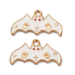Белый Подвески из сплава хэллоуина с эмалью, летучая мышь, белые, 13.5x24.5x1 мм, отверстие : 2 мм