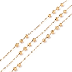 Золотой Ионное покрытие (ip) 304 сателлитные цепи из нержавеющей стали, кабельные цепочки с круглыми бусинами, пайки, с катушкой, золотые, ссылка: 1.5x1x0.2 mm, бусины : 3 мм, около 32.8 футов (10 м)/рулон.м