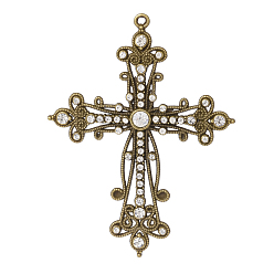 Античная Бронза Подвески из сплава и страза, крестик, кристалл, античная бронза, 93x71.5x7 мм, отверстие : 3 мм
