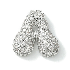 Letter A Подвески из латуни с покрытием из прозрачного кубического циркония, без кадмия и без свинца, долговечный, алфавит, платина, реальный 18 k позолоченный, буква a, 16x16x5 мм, отверстие : 3x1.8 мм