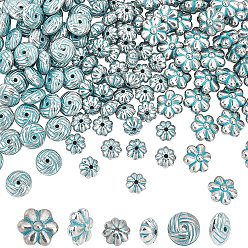 Turquoise 15OPcs 3 Style CCB Plastic Beads, Round & Flower, Turquoise, 8x5mm, Hole: 1.5mm, 50pcs/style
