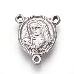 Нержавеющая Сталь Цвет Устойчивые к потускнению 201 элементы люстр из нержавеющей стали, 3 Разъемы петли, овальный со святым, цвет нержавеющей стали, 14x12x2 мм, отверстие : 0.8 мм