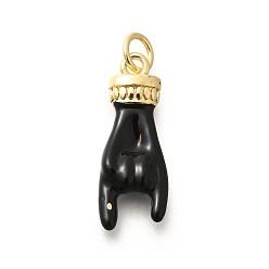 Черный Подвески из латуни с эмалью в стойку, с целью перехода в кольце, долговечный, без свинца и без кадмия, рок-жест-чары, реальный 18 k позолоченный, чёрные, 21.5x8.5x3.5 мм, отверстие : 3.5 мм