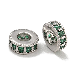 Темно-Зеленый Стойки обшивки латунь микро проложить кубического циркония бусы, без свинца и без кадмия, долговечный, платина, круглые, темно-зеленый, 6x2.5 мм, отверстие : 2.5 мм