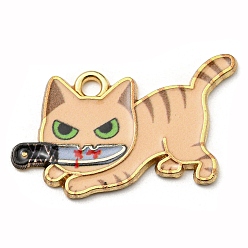 Белый Навахо Печатные подвески сплава, с эмалью, золотые, без кадмия, без никеля и без свинца, подвески в форме кота в форме ножа, навахо белый, 17x29x1.5 мм, отверстие : 2 мм
