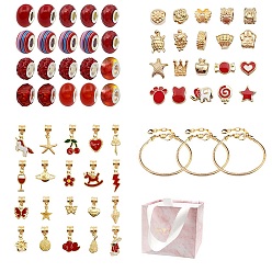 (123L) Белый крем непрозрачный блеск Набор для изготовления европейских браслетов своими руками, включая шарики из смолы и сплава с большими отверстиями, латунные браслеты, подвеска из сплава, единорог и черепаха и звезда и сердце и форма бабочки, огнеупорный кирпич, 63 шт / комплект