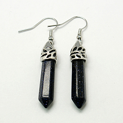 Камень с Пылевым Золотом Серьги из синтетического золота, с крючками серьги сплава, 50~56x8 мм, штифты : 1 мм