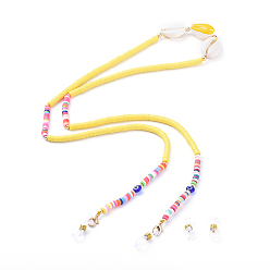 Champagne Yellow Neck Strap for Glasses, Eyeglass Holder Strings Cords, with Polymer Clay Heishi Beads, Cowrie Shell, Lampwork Beads and Rubber Loop Ends, Champagne Yellow, 30.7 inch(78cm)
